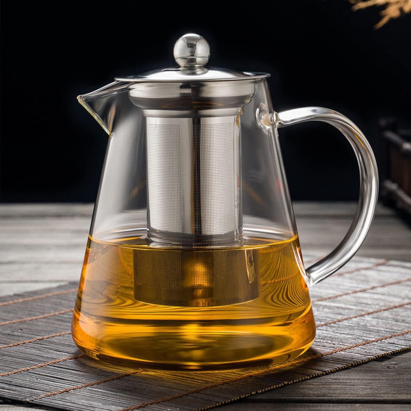 Glass Teapot with Removable Stainless Steel Infuser, Borosilicate Tea Pot with Strainer (19oz)