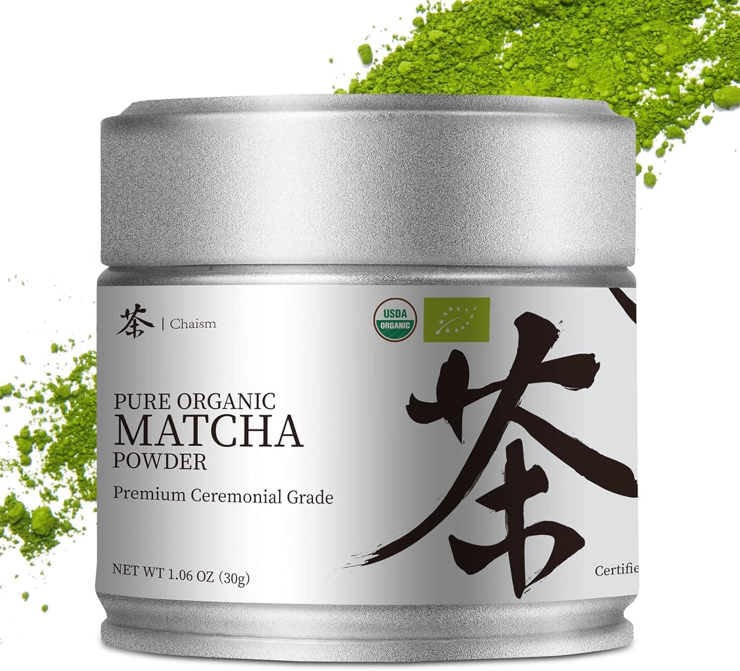 Chaism Ceremonial Grade Matcha Powder Organic, First Harvest Rich Smooth Umami, Vegan Gluten-Free, 1.06oz Tin