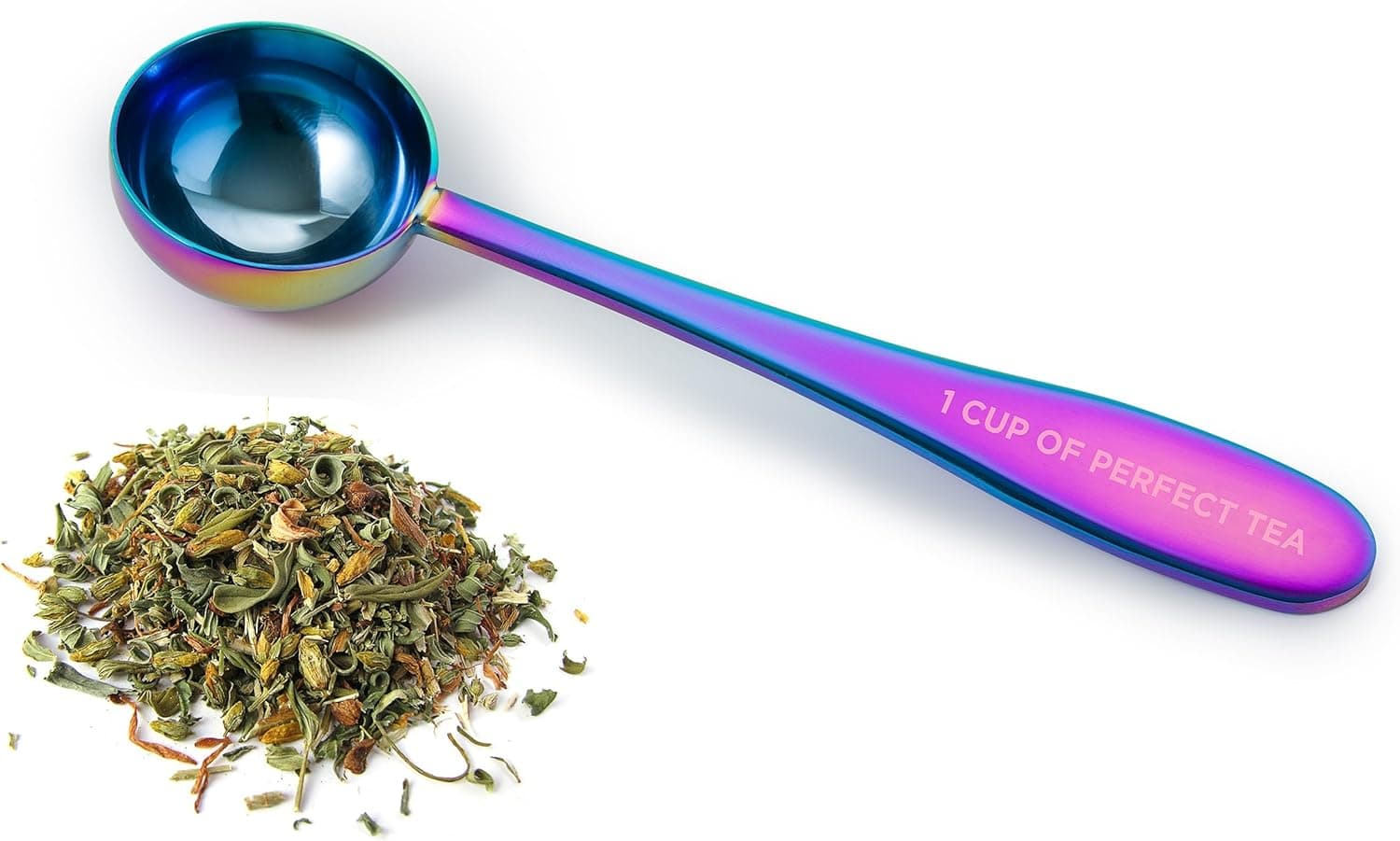 Loose Leaf Tea Spoon Measure, One Cup of Perfect Tea, Stainless Steel Scoop (Iridescent)