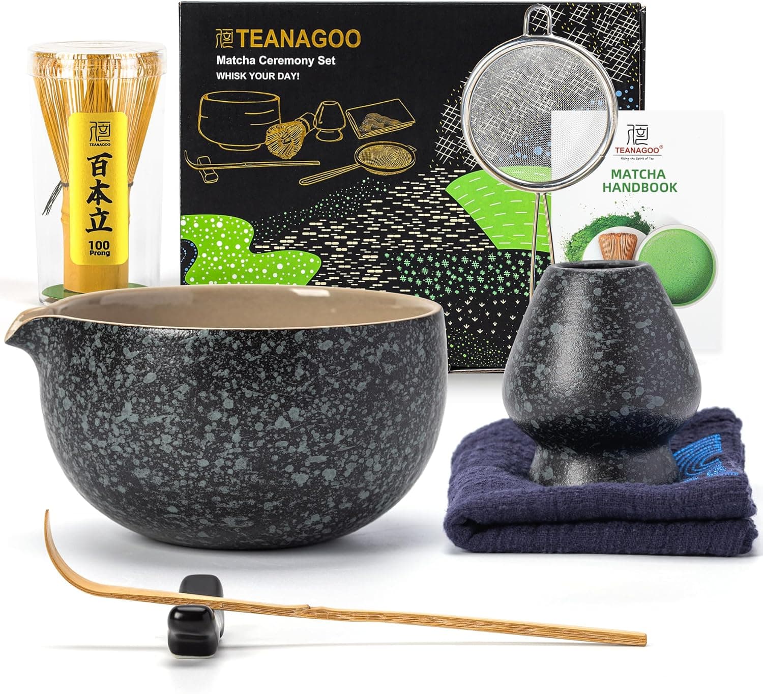 TEANAGOO 9 Pcs Matcha Whisk Set, Ceramic Matcha Kit for Making Breakfast/Matcha Latte, Bowl Set with 2 Cups