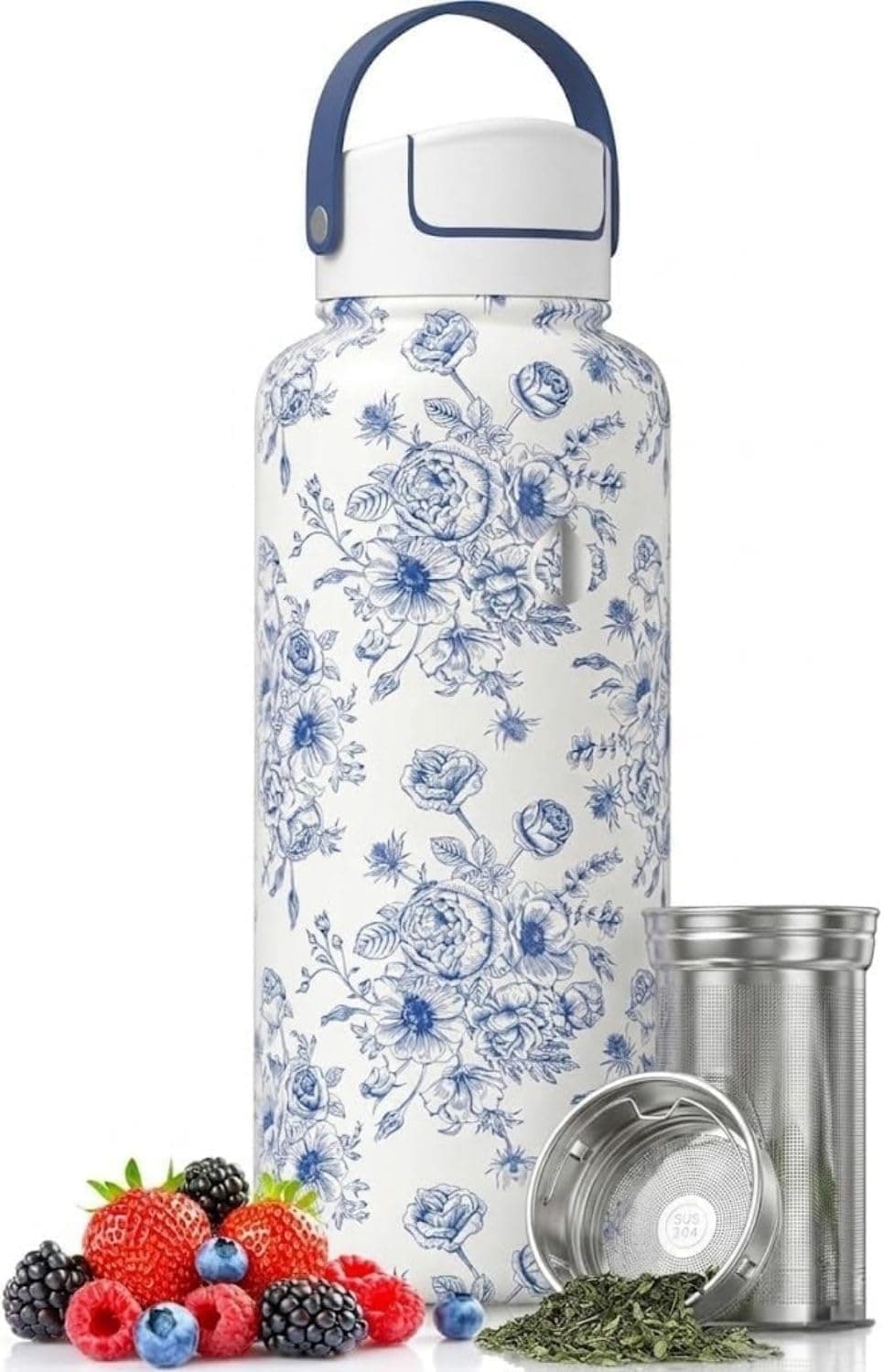32 oz Insulated Tea Tumbler Bottle with Infuser, Travel Mug with 3 Lids