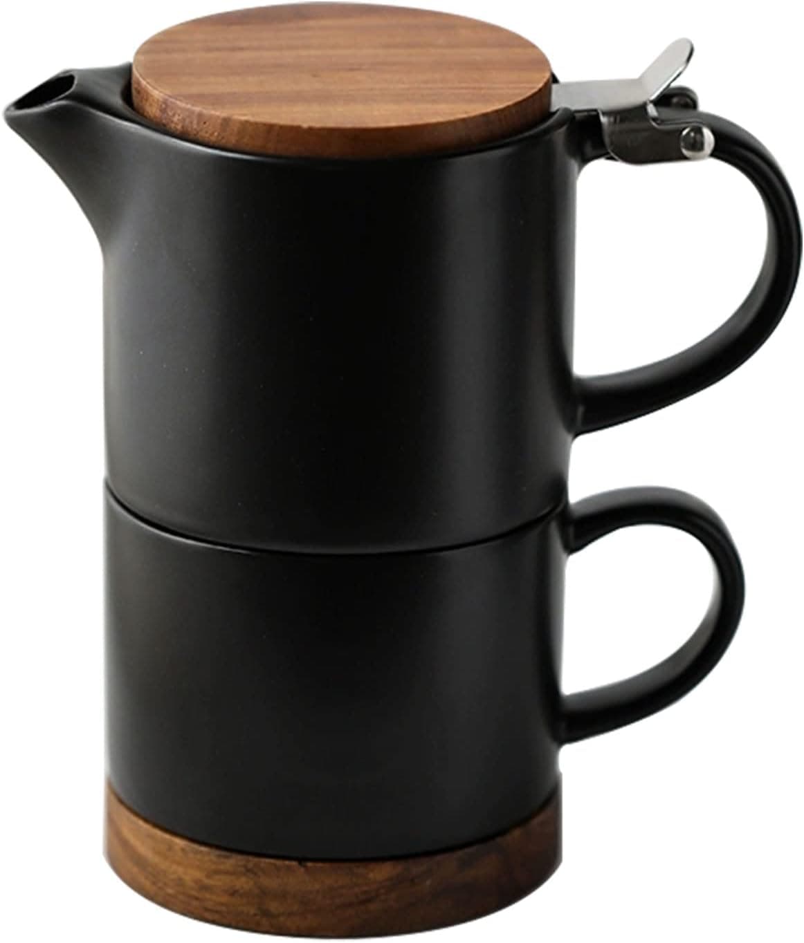 Auxmeware Small Ceramic Tea Set, Teapot with Infuser for Loose Leaf Tea (Black)
