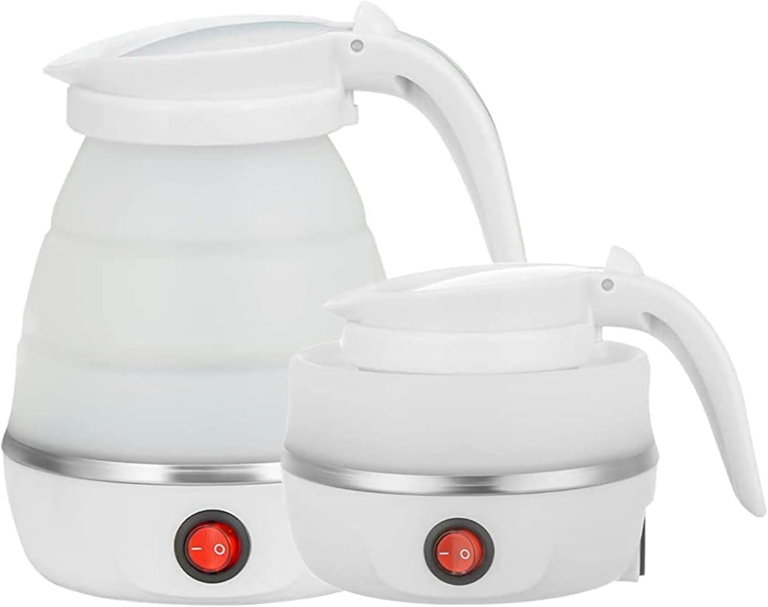 Travel Kettle Small Foldable Portable, Silicone Collapsible Tea Pot for Camping, Easy Storage (White)