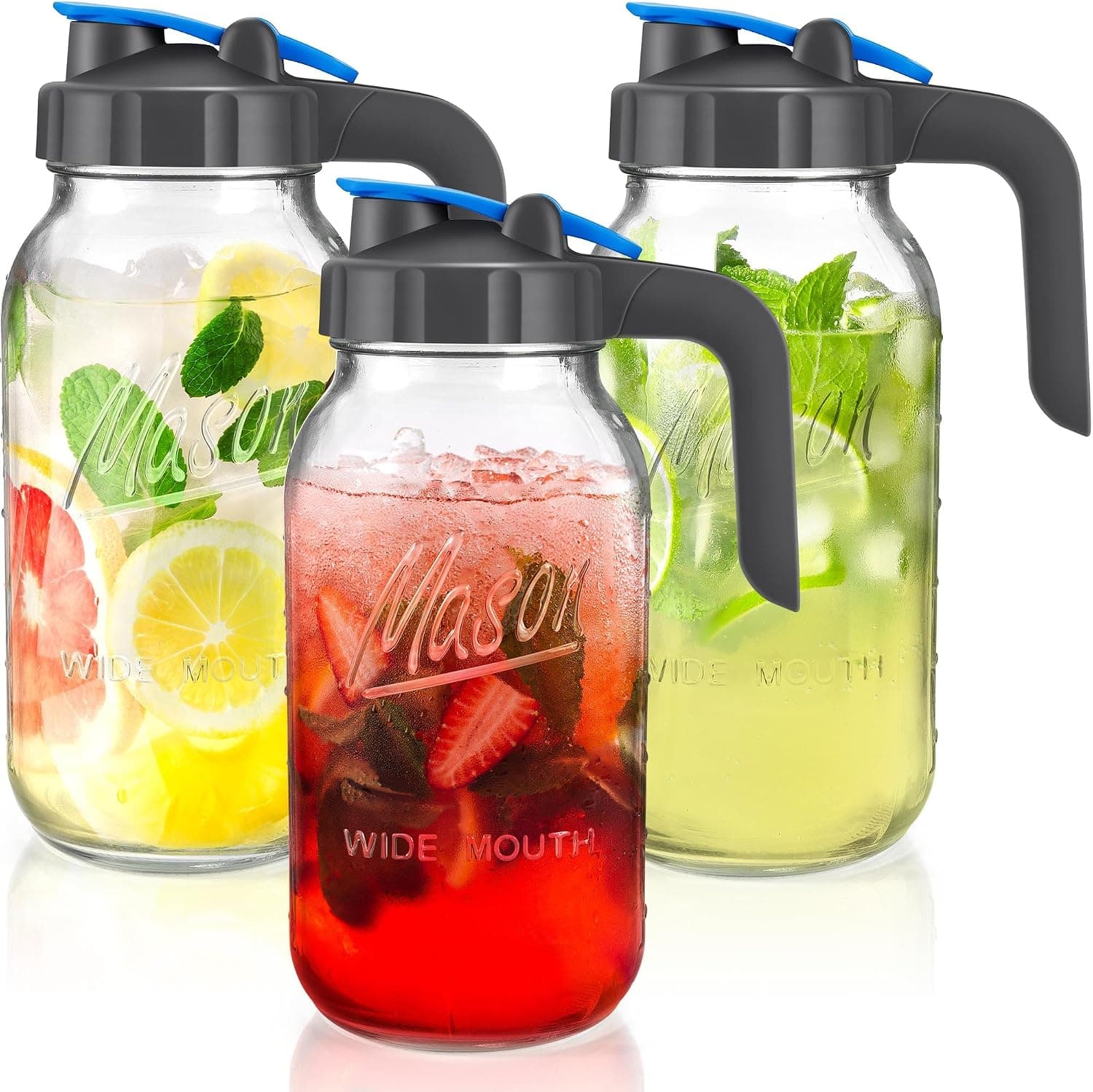 2 Pack 64 oz Sun Tea Pitcher, Half Gallon Mason Jar Pitcher with Wide Mouth Airtight Lid for Ice Tea