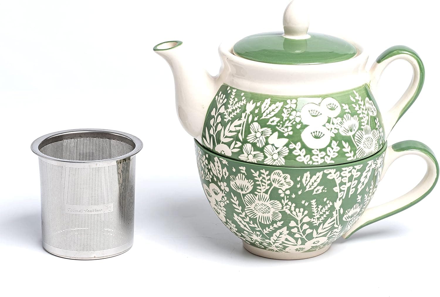 Ceramic Tea Set for One, 15 OZ Teapot with Infuser and Cup Set