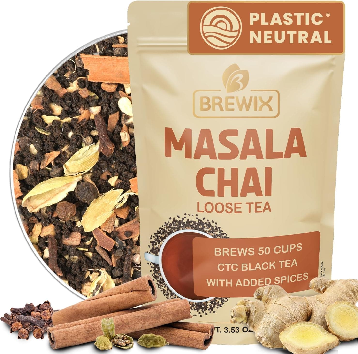 BREWIX Masala Chai Tea Loose Leaf CTC (50+ Cups, 3.53oz/100g)