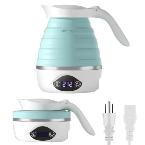 AUCOO Collapsible Travel Kettle, 700mL Travel Electric Kettle, 850W Fast Heating & LCD Temperature Control, 110-220V Dual Voltage, BPA-Free Silicone, Portable Small Electric Kettle for Boiling Water