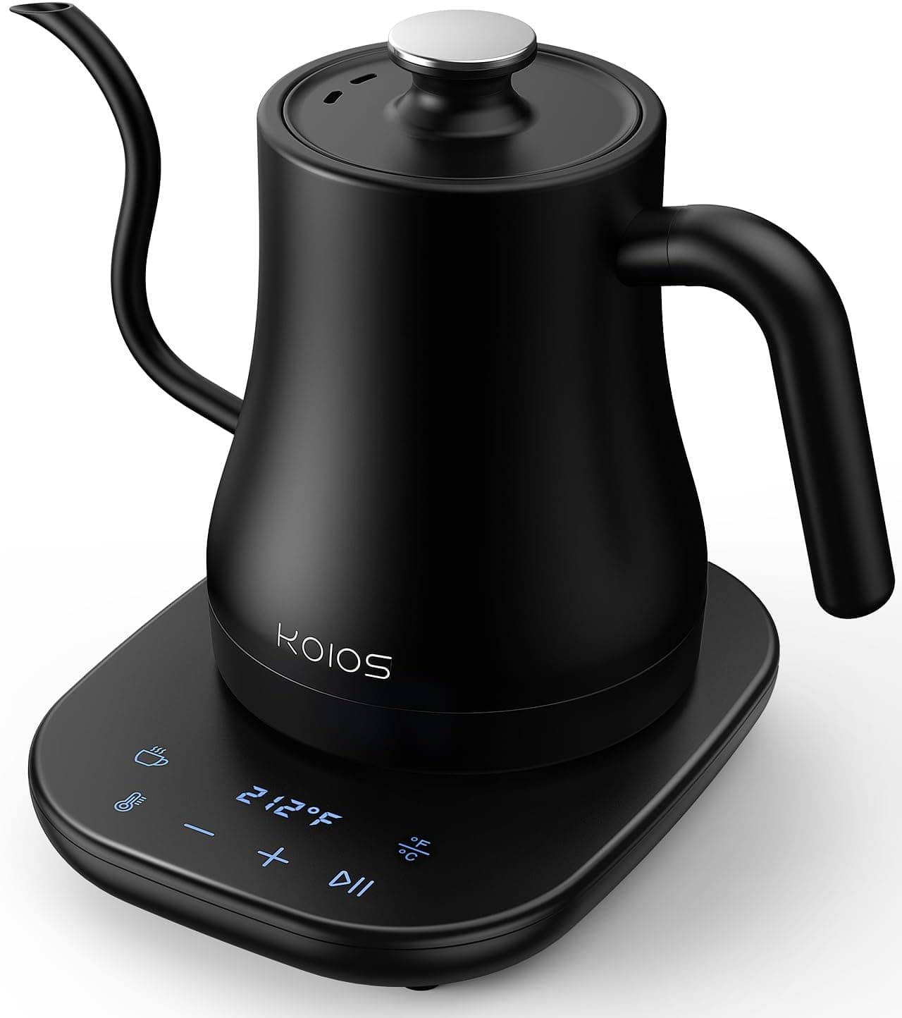 KOIOS Gooseneck Electric Kettle with +/-1F Temperature Control & Mute Mode, 0.8L, 1200W, Stainless Steel, 4Hrs Keep Warm, Matte Black