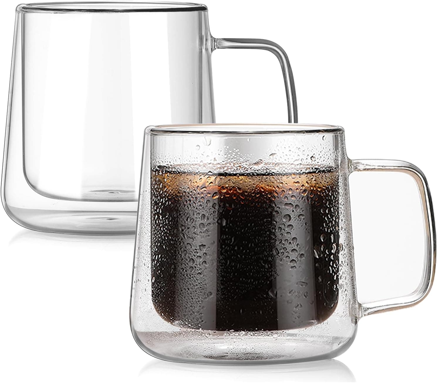 BNUNWISH Extra Large Thicken Double Wall Glasses Tea Cups Set of 2, 24oz Insulated with Handle