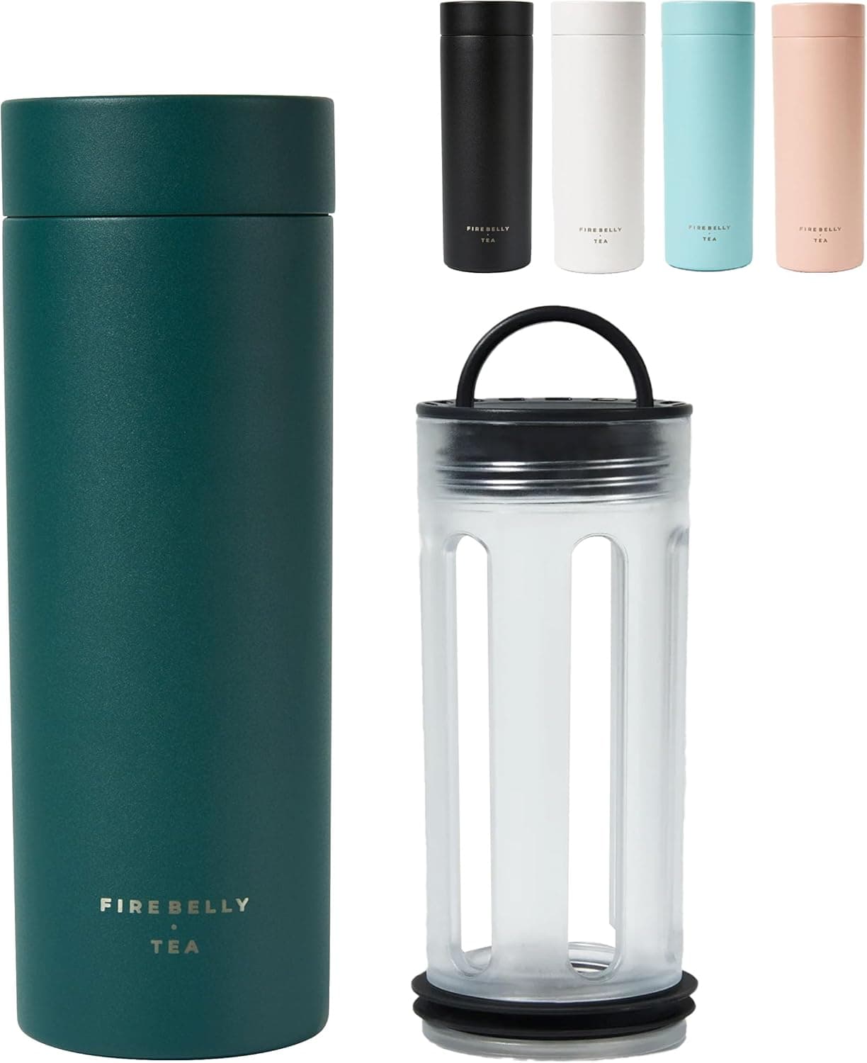 Firebelly Tea Travel Tea Infuser Mug with Strainer, Insulated Stainless Steel Thermos - Forest