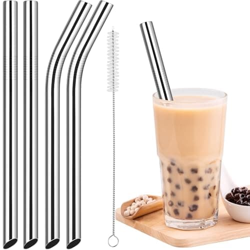 NiHome 4-Pack Stainless Steel Straws for Boba, Smoothie, 10.4” Metal Straws