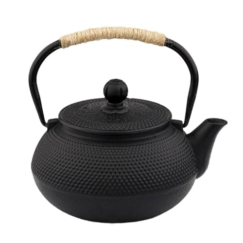 20.3oz Only, Small Tea Kettle for 1-2 Cups, Japanese Tetsubin, Cast Iron Teapot with Stainless Steel Infuser for Loose Leaf & Coffee, Tea Pot for Stovetop Safe, Enamel Interior(Black, 600ml)