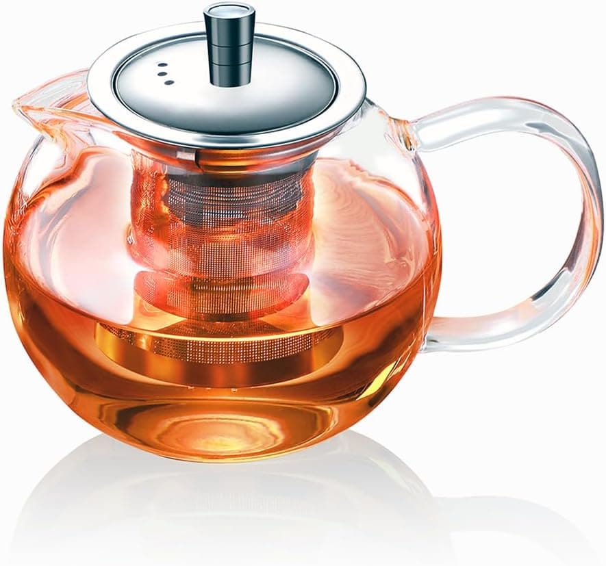 TMOST Glass Teapot with Removable Infuser, Stovetop Safe Tea Kettle Blooming Loose Leaf (32oz)