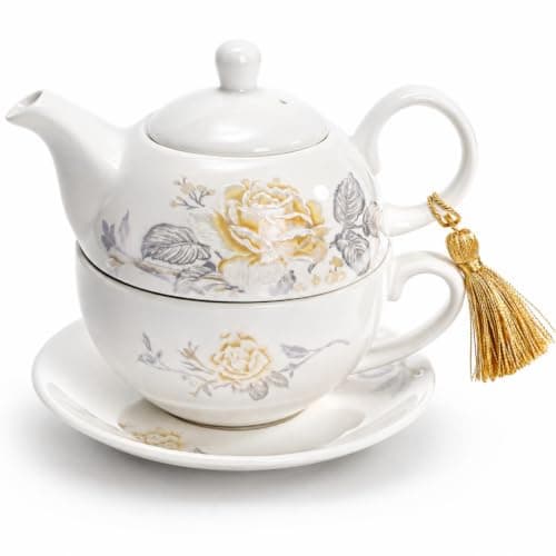 Nagpew Tea for One Set, Porcelain Floral Teapot Cup Saucer Set