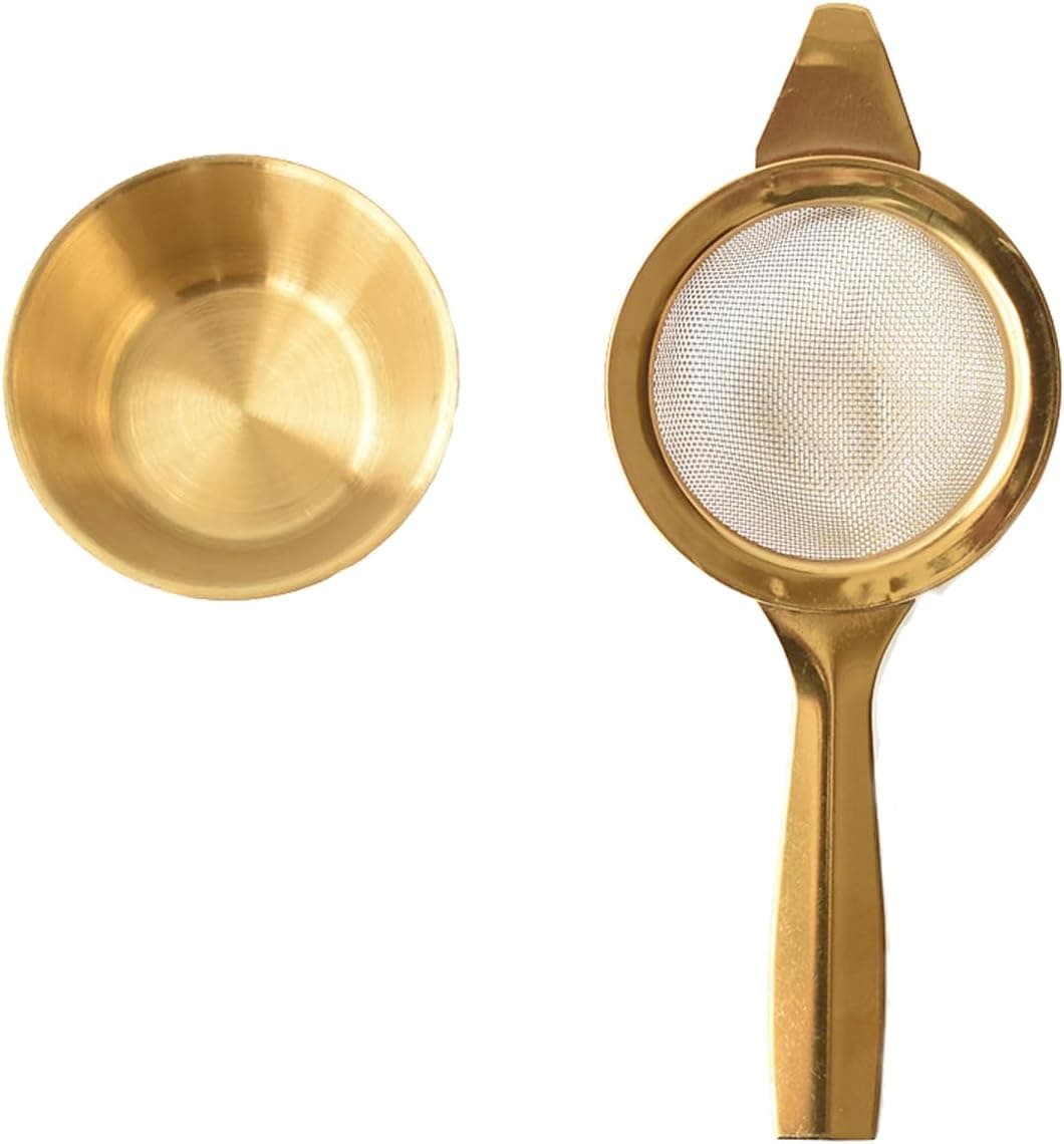 2.2" Mini Matcha Sifter, 30 Fine Mesh T304 Stainless Steel, Tea Strainer, Cocktail Strainer with Base, Gold