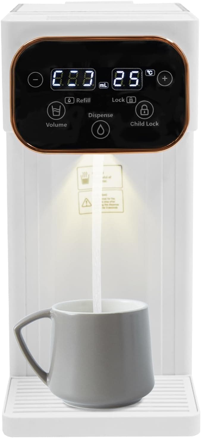 Instant Hot Water Dispenser, 3L/101.44oz Electric Countertop with 12 Temp Control & 8 Adjustable Volume, 1500W White Compact with Touch Screen