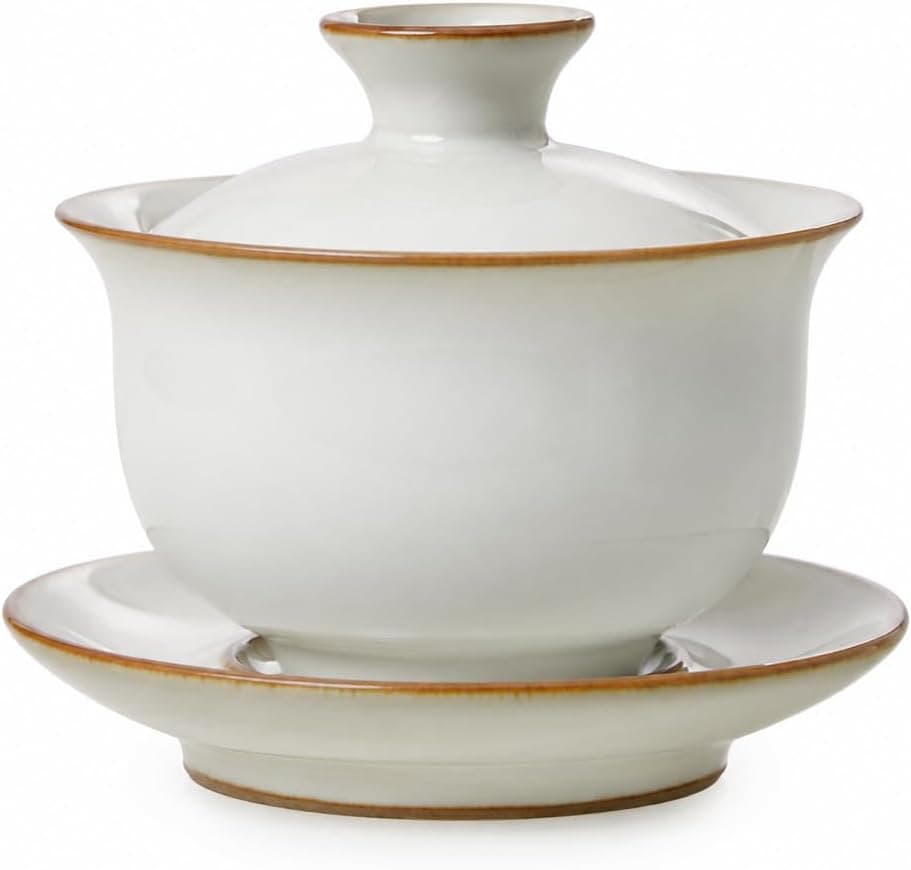 Gaiwan Tea Cup with Lid and Saucer, 6oz Chinese Gongfu Porcelain Tea Bowl, Celadon