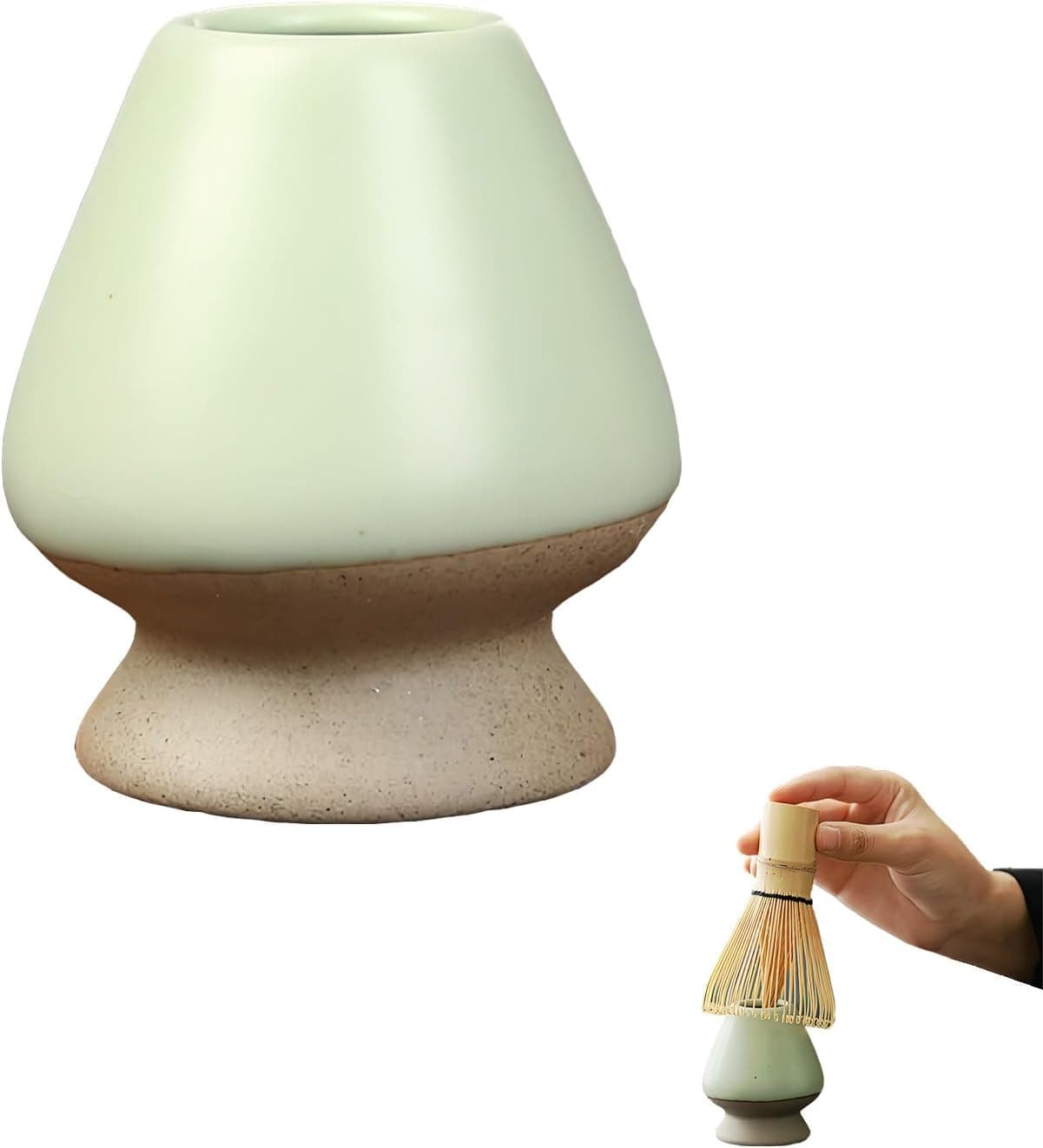 Ceramic Matcha Whisk Holder & Stand for Bamboo Chasen, Shape Keeper, Fast Drying Rack, Dishwasher Safe, Light Green