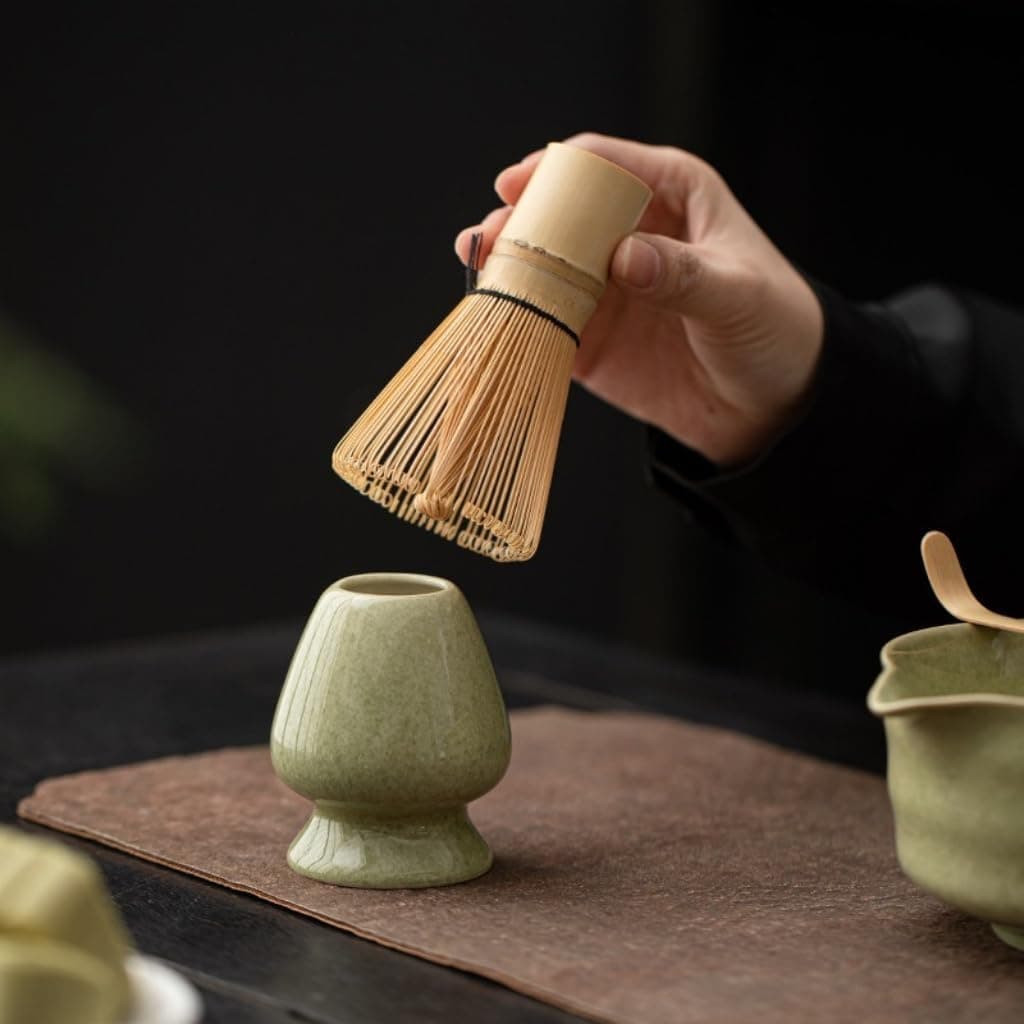 Matcha Tea Whisk Holder Ceramic Chasen Stand for Traditional Japanese Tea Matcha Chasen Tea Set Accessories, Green