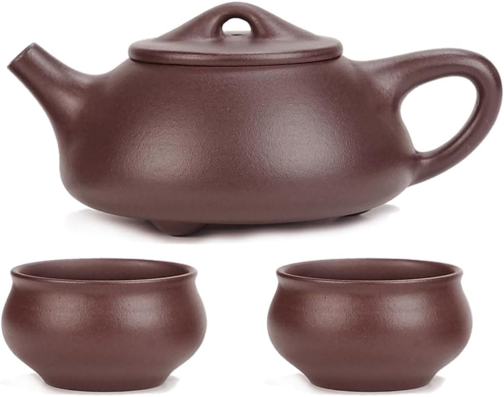 SILINE Fine Zisha Yixing Purple Clay Tea Pot 10.8 Oz with 2 Cups (Shipiao)