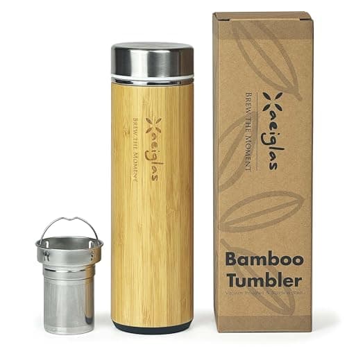 Xaeiglas 18 oz Bamboo Tea Infuser Bottle for Loose Leaf Tea - Bamboo Tumbler- Insulated Water Bottle - Coffee Tumbler - Tea Gift Set - Tea Accessories