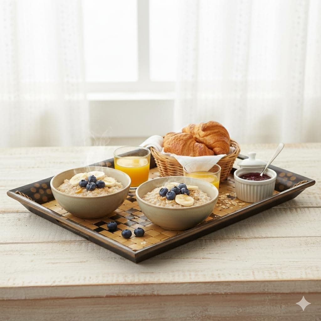 Bamboo & Wooden Serving Tray Eco-Friendly Multipurpose Breakfast in Bed Tray for Tea