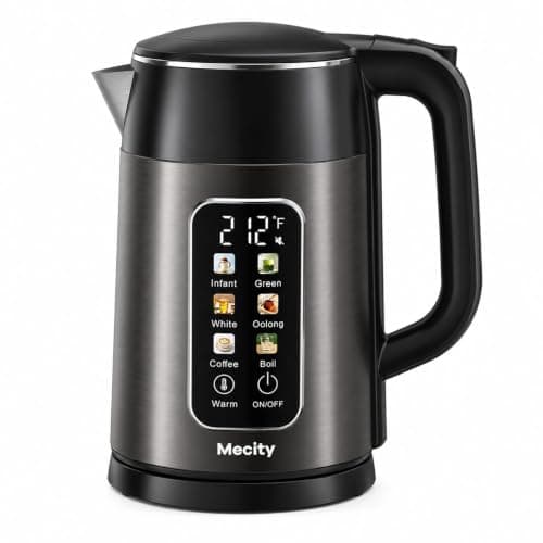 Mecity Electric Kettle 1.7L Touch Screen Temperature Control Water Boiler, No Plastic Contact with Water. 6 Preset Temperature Programs, 2 Hours Keep Warm, Auto Shut Off, Dark Grey
