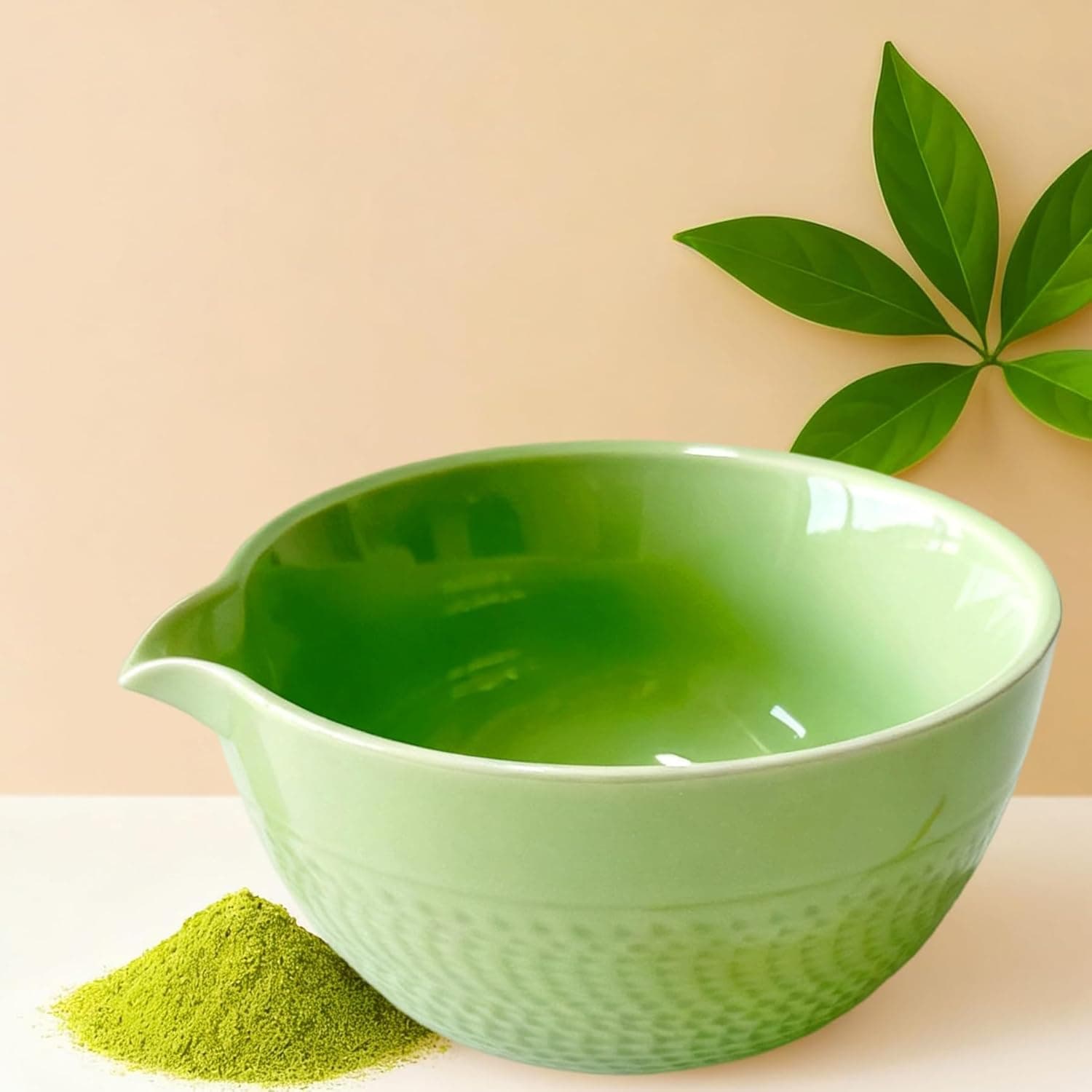 Abscalar Matcha Bowl with Spout, Ceramic Matcha Chawan 500 ml/18 oz, Japanese Style Mixing Bowl