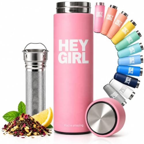 Hey Girl Tea Infuser Bottle, Stainless Steel Tumbler & Thermos Travel Mug
