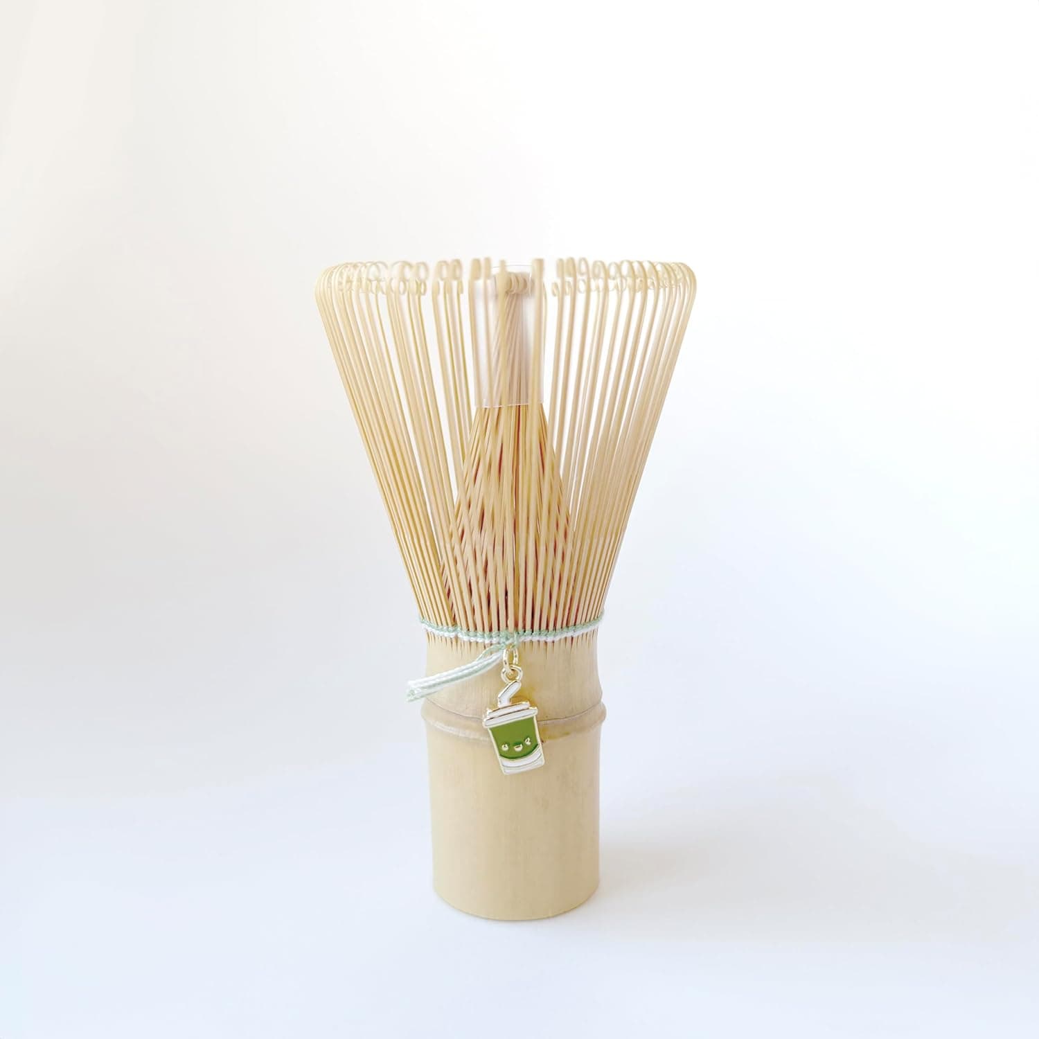 Traditional Bamboo Matcha Whisk, 100-Prong Chasen with Matcha Latte Charm, 4 x 2.5 Inches