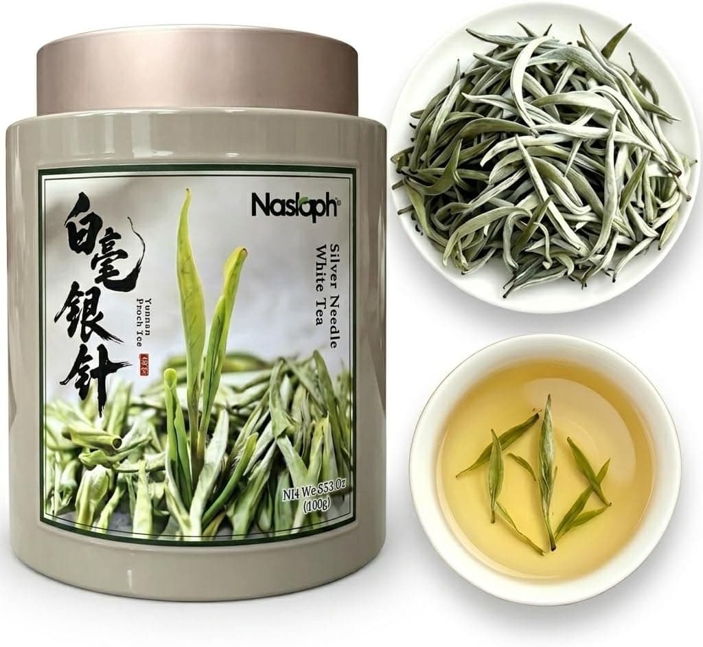 NASLAPH Silver Needle White Tea, 3.53 Oz Loose Leaf, Yunnan Bai Hao Yin Zhen
