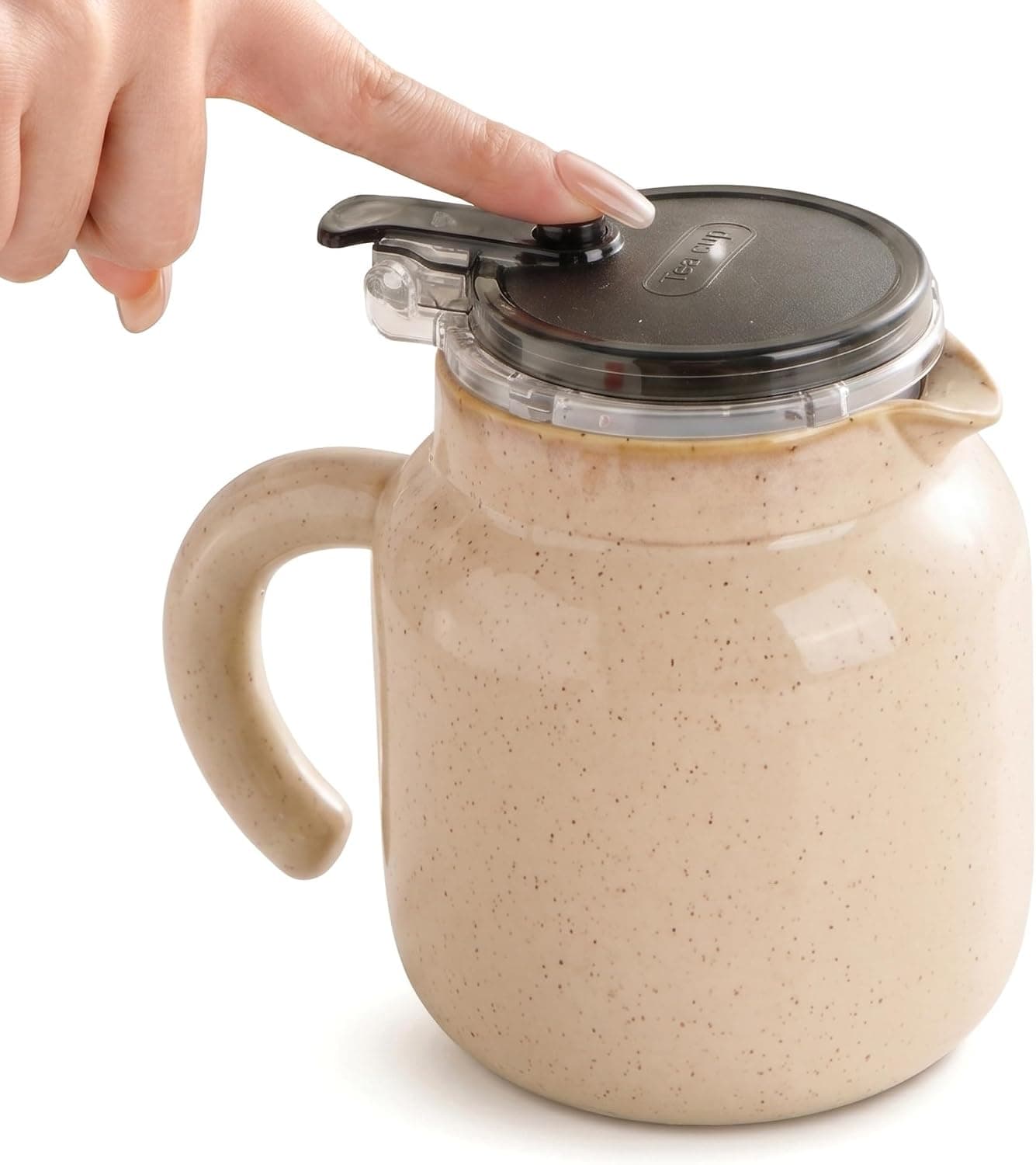 Ceramic Teapot with Plastic Infuser for Loose Leaf Tea Steeper, 20oz (Brown)