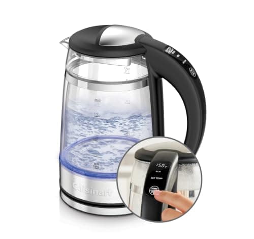 Cuisinart 1.7L Glass Variable Temperature Control Electric Kettle 110°F-212°F with Touchscreen Controls, Illumination, Dual‑Layer Cool‑Touch Design & Nondrip Spout