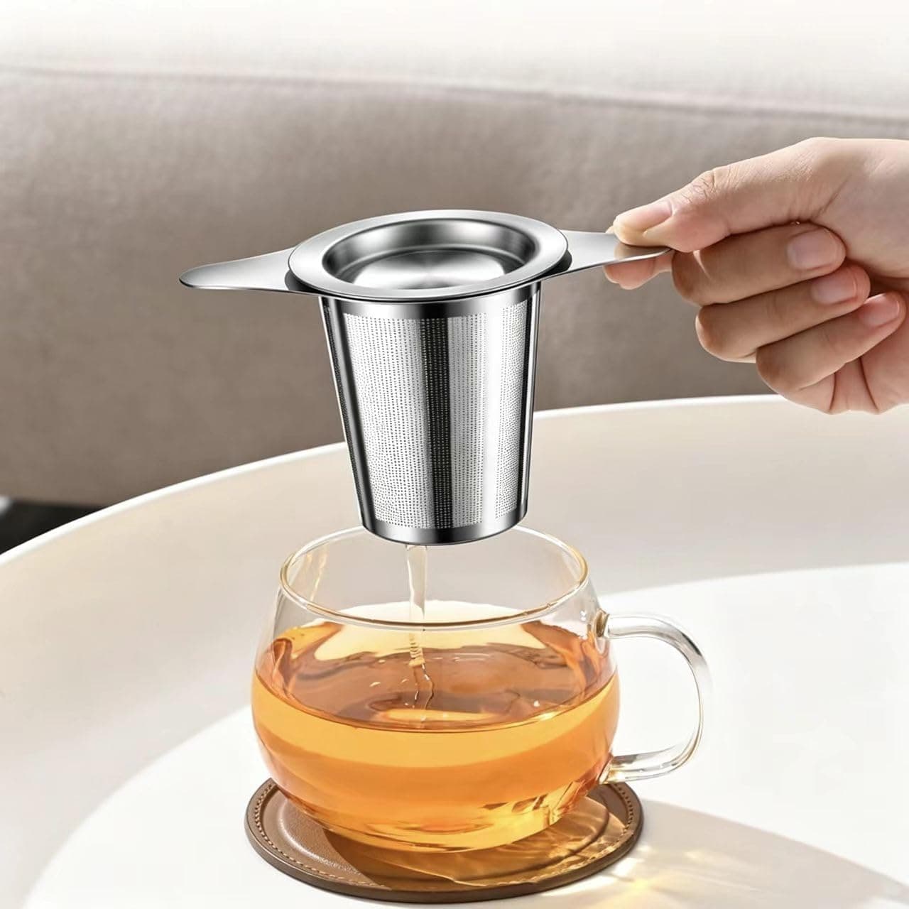 Double Handle Stainless Steel Loose Leaf Tea Infuser, Extra Fine Mesh Tea Strainer Basket