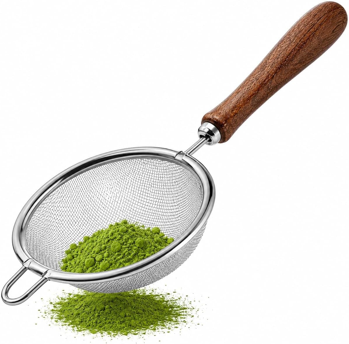 Matcha Sifter, 30-Mesh Fine Mesh Matcha Strainer, 3-Inch Stainless Steel Tea Sieve with Natural Wood Handle